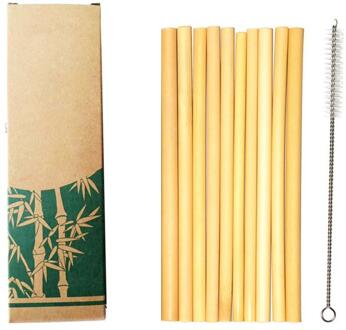 10 Stks/set Natuurlijke Bamboe Rietjes Milieuvriendelijke Herbruikbare Rietje Met Stro Schoon Borstel En Papier Doos Party Keuken Benodigdheden