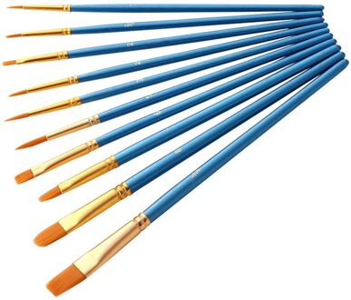 10 Stks/set Nylon Schilderij Borstels Professionele Kunstenaar Kwast Acryl Gouache Aquarel Olie Borstel Kunst Levert Briefpapier blauw