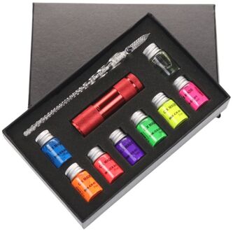 10 Stks/set Onzichtbare Fluorescentie Gebotteld Dip Handtekening Pen Inkt Met Glas Fontein Dip Schrijven Pen Kunst Levert K3KB