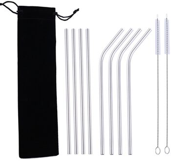 10 Stks/set Reiniging Borstels Festival Herbruikbare Rietjes Party Drinken Koffie Lange Draagbare Bar Rvs Cocktail Bruiloft