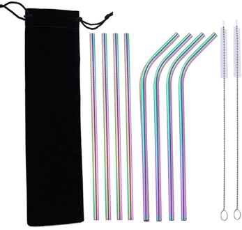 10 Stks/set Reiniging Borstels Festival Herbruikbare Rietjes Party Drinken Koffie Lange Draagbare Bar Rvs Cocktail Bruiloft
