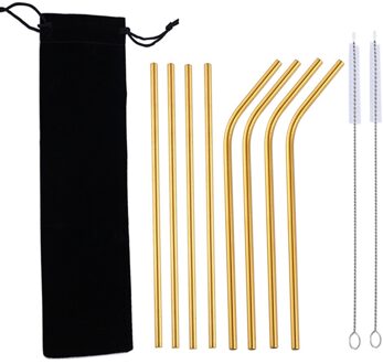 10 Stks/set Reiniging Borstels Festival Herbruikbare Rietjes Party Drinken Koffie Lange Draagbare Bar Rvs Cocktail Bruiloft