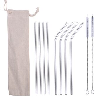 10 Stks/set Reiniging Borstels Festival Herbruikbare Rietjes Party Drinken Koffie Lange Draagbare Bar Rvs Cocktail Bruiloft