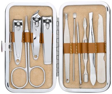 10 Stks/set Roestvrij Staal Manicure Set Nagelknipper Cleaner Grooming Kit Nail Care Nail Trimmer Set