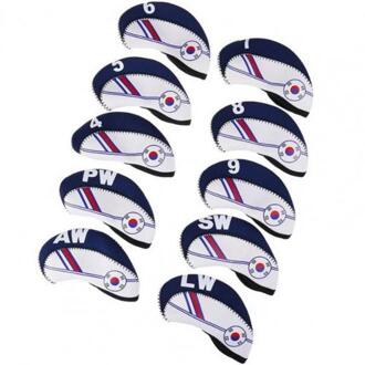10 Stks/set Slijtvaste Golf Staaf Hoofd Beschermhoes Club Heads Zuid-korea Vlag Iron Set Cap Set Outdoor sport Accessoire