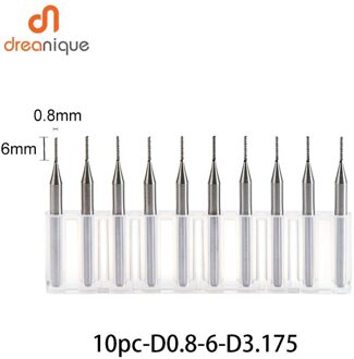 10 Stks/set Vhm Corn End Mill Frees Bits D0.8, 1.0, 1.6, 1.8, 2.4, 3.1 Pcb End Mill Cnc Snijden Frezen 10stk-D0.8-6