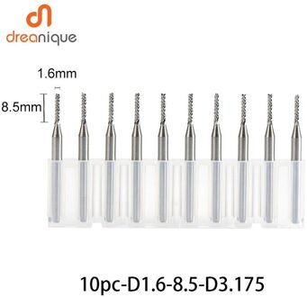 10 Stks/set Vhm Corn End Mill Frees Bits D0.8, 1.0, 1.6, 1.8, 2.4, 3.1 Pcb End Mill Cnc Snijden Frezen 10stk-D1.6-8.5