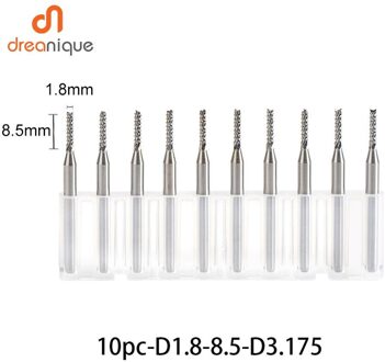 10 Stks/set Vhm Corn End Mill Frees Bits D0.8, 1.0, 1.6, 1.8, 2.4, 3.1 Pcb End Mill Cnc Snijden Frezen 10stk-D1.8-8.5