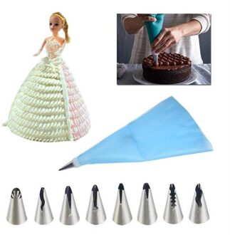 10 Stks/set Wedding Cake Decorating Icing Rvs Russische Nozzles Rok Taart Nozzles Piping Tips Gebak Siliconen Cake Zakken Roze