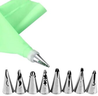 10 Stks/set Wedding Cake Decorating Icing Rvs Russische Nozzles Rok Taart Nozzles Piping Tips Gebak Siliconen Taart Tas groen