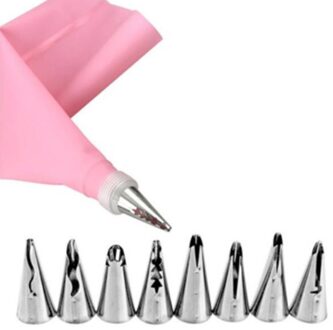 10 Stks/set Wedding Cake Decorating Icing Rvs Russische Nozzles Rok Taart Nozzles Piping Tips Gebak Siliconen Taart Tas roze