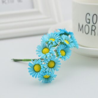 10 stks slik Mini daisy boeket Bruiloft decoratie Nep gerbera diy krans bonbondoos Handgemaakte materiaal Kunstmatige zonnebloem blauw