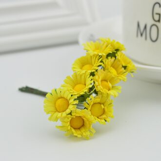 10 stks slik Mini daisy boeket Bruiloft decoratie Nep gerbera diy krans bonbondoos Handgemaakte materiaal Kunstmatige zonnebloem geel
