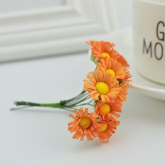 10 stks slik Mini daisy boeket Bruiloft decoratie Nep gerbera diy krans bonbondoos Handgemaakte materiaal Kunstmatige zonnebloem oranje