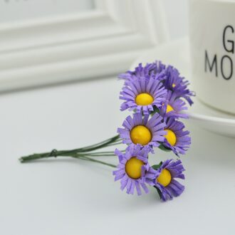 10 stks slik Mini daisy boeket Bruiloft decoratie Nep gerbera diy krans bonbondoos Handgemaakte materiaal Kunstmatige zonnebloem paars