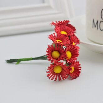 10 stks slik Mini daisy boeket Bruiloft decoratie Nep gerbera diy krans bonbondoos Handgemaakte materiaal Kunstmatige zonnebloem rood