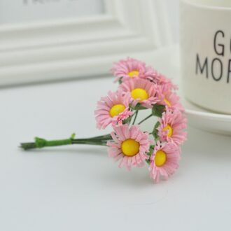 10 stks slik Mini daisy boeket Bruiloft decoratie Nep gerbera diy krans bonbondoos Handgemaakte materiaal Kunstmatige zonnebloem roze