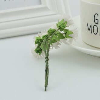 10 stks slik Mini daisy boeket Bruiloft decoratie Nep gerbera diy krans bonbondoos Handgemaakte materiaal Kunstmatige zonnebloem wit