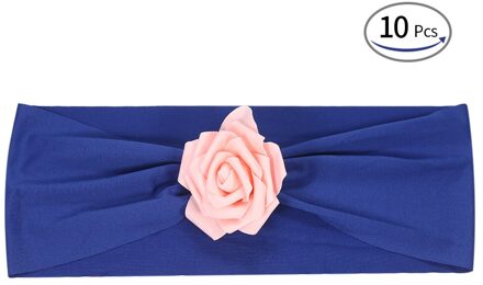 10 stks Stoel Sjerpen Bows Decor Elastische Spandex Stoel Sjerp met Roze Bloem Stretch Stoel Band Bruiloft Decoratie Blauw