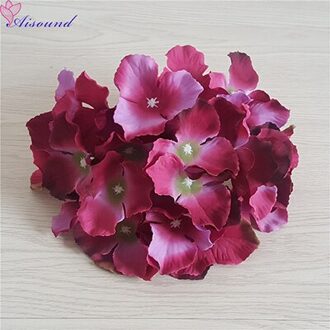 10 Stuks 20Cm Grote Zijden Hortensia Bloem Stem Bloemen Tak Voor Bruiloft Decoratie Diy Bloemen Muur Levert bordeaux
