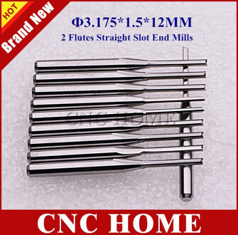 10 stuks 3.175*1.5*12MM Dubbele Rechte Fluit CNC Cutter Bits Carbide CNC Frees Houten Snijder voor Frezen Graveren CNC Machine