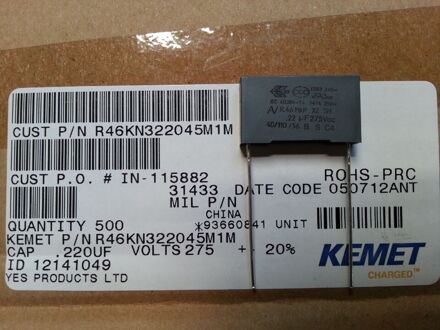 10 Stuks Av R46 0.22Uf 275V 224/275VAC Mkp X2 P22.5MM Film Condensator Kemet 224 275VAC r46KN322045M1M