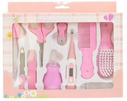 10 Stuks Baby Pasgeboren Gezondheidszorg Set Nail Haar Borstel Thermometer Kids Grooming Kit Manicure Borstel Set Kit Roze
