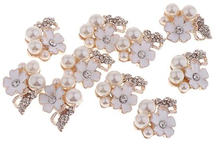10 Stuks Bloem Plaksteen Parel Strass Diy Versieringen Voor Bruiloft wit
