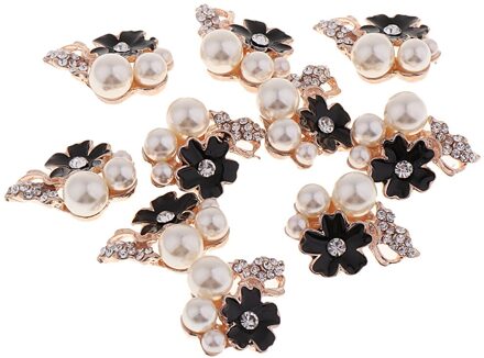 10 Stuks Bloem Plaksteen Parel Strass Diy Versieringen Voor Bruiloft zwart