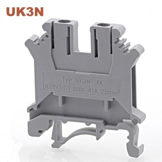 10 Stuks Din Rail Universele Schroef Terminal Blokken UK-3N Bornier Elektrische Draad Terminals Blok Connector Messing Morsettiera 41A grijs