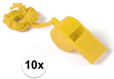 10 Stuks gele sportfluitjes aan koord