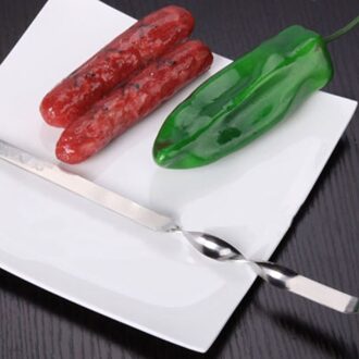 10 Stuks Herbruikbare Platte Roestvrijstalen Barbecue Spiesjes Bbq Naald Stick Voor Outdoor Camping Picknick Gereedschap Koken Gereedschap