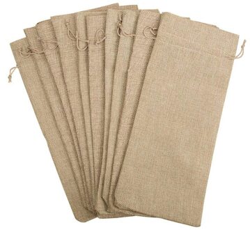 10 Stuks Jute Wijn Zakken, 14X6 1/4 Inch Hessische Fles Wijn Cadeau Zakken Met Trekkoord