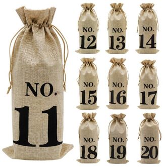 10 Stuks Jute Wijn Zakken, hessische Genummerd Fles Wijn Cadeau Zakken Met Koord Voor Blind Wijnproeverij Voor Wedding Party Kerst