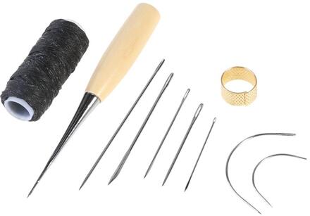 10 Stuks Lederen Naalden Stiksels Priem Naald Set Draad Vingerhoeden Hand Naaien Gereedschap