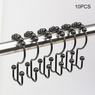 10 Stuks Metalen Douchegordijn Haken Douchegordijn Ringen Roest Proof Gratis Glijdende Dubbele Douche Haken Voor Gordijn FBS889 zwart