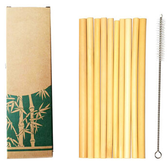 10 Stuks Natuurlijke Bamboe Rietjes Milieuvriendelijke Duurzame Bamboe Rietjes Herbruikbare Rietjes Met Stro Reiniger En Papier Doos geel
