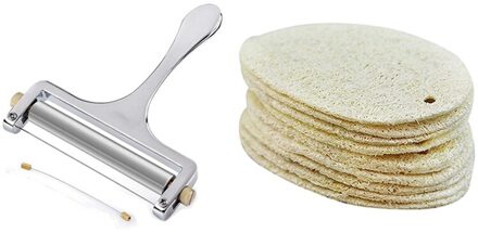 10 Stuks Natuurlijke Sponzen, Handgemaakt Van Luffa Fiber & 1 Pcs Kaasschaaf, Kaasschaaf Met Verstelbare