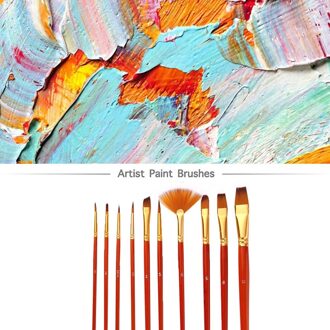 10 Stuks Penselen Set Nylon Haar Schilderij Borstel Korte Hengel Olie Borstel Aquarel Pen Professionele Kunst Levert