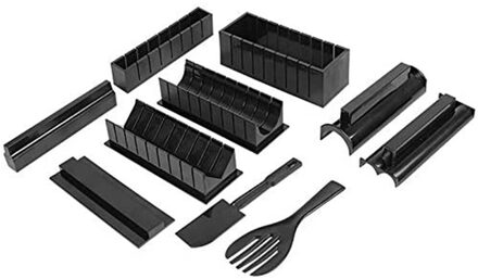 10 Stuks Plastic Sushi Maken Kit Diy Thuis Keuken Sushi Maker Tool Compleet Met Sushi Rijst Roll Mold Vormen Vork spatel zwart