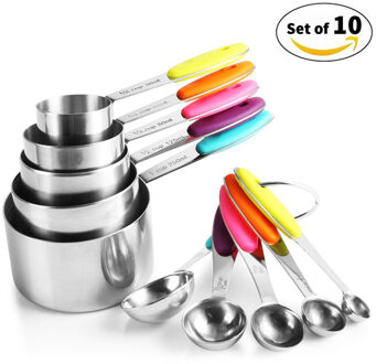 10 stuks Roestvrij Staal Meten Lepel Set Thee Koffie Metalen Maatbekers Lepel Scoop Koken Keuken Gereedschap Kerstcadeaus