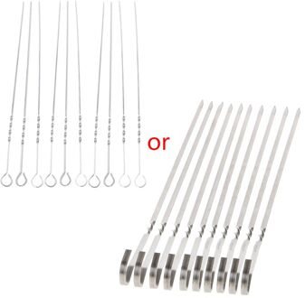 10 Stuks Roestvrij Staal Platte Vlees Spiesjes Voor Outdoor Bbq Barbecue Wholesalse