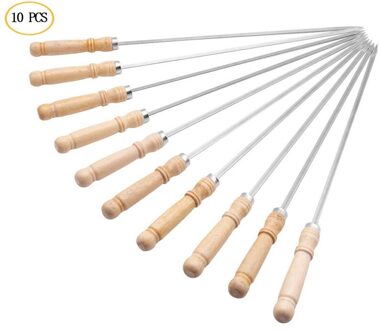 10 Stuks Spiesjes Roestvrijstalen Barbecue Vork Met Houten Handvat Verbreed En Verdikte Barbecue Teken Outdoor Camping Bbq Meubi