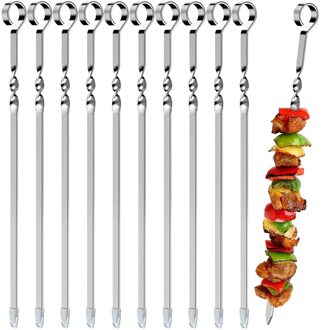 10 Stuks Spiesjes Voor Barbecue Herbruikbare Grill Rvs Spiesjes Shish Kebab Bbq Camping Platte Vorken Gadgets Keuken Accessoires