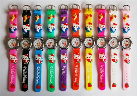 10 units/lot Wholesale Cut 3D Cartoon watch KT..Kids Boys Girls Gifts Watch Quartz Clock Silicone Wristwatches