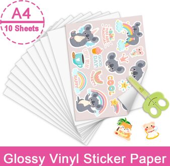 10 Vellen A4 Vinyl Sticker Papier 210*297Mm Glossy Zelfklevende Printable Vinyl Sticker Papier Voor Inkjet printer Diy Vinyl Papier glanzend