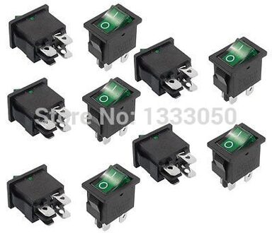 10 x AC 6A/250 V 10A/125 V 4 Terminal DPST Green Lamp O/F Aan-uit Tuimelschakelaar