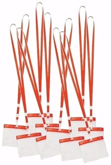 10 x badgehouder met rood keycord - lanyard naamkaarthouders
