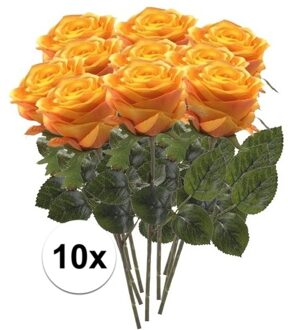 10 x Geel/oranje roos Simone steelbloem 45 cm - Kunstbloemen