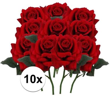 10 x Rode roos deluxe steelbloem 31 cm - Kunstbloemen